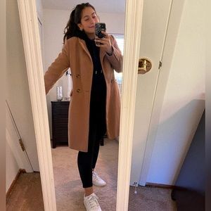 Topshop Camel Peacoat, Size 8/Size Medium